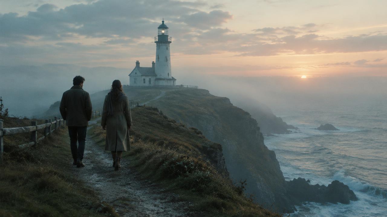 A lighthouse at dusk